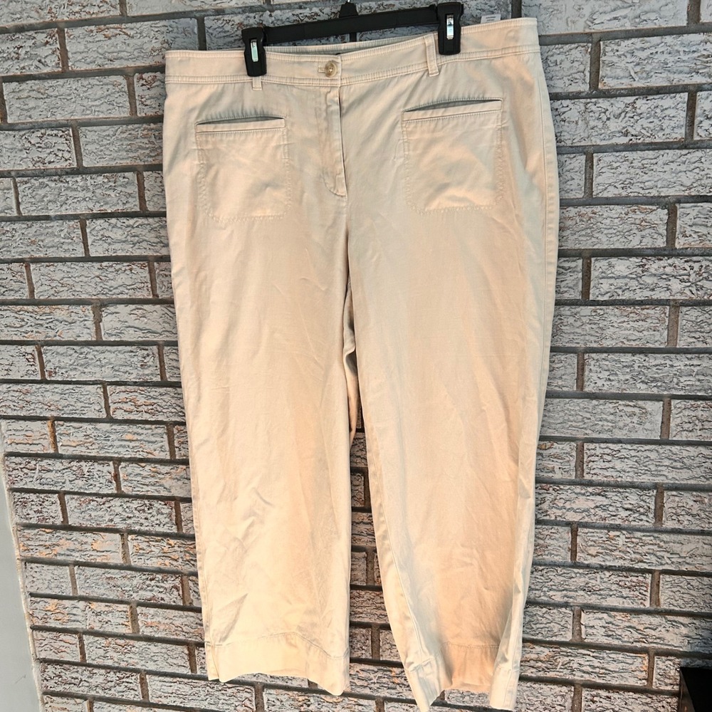 Talbots‎ Womens 16W Beige Khaki Cropped Chino Pants Straight Leg Stretch Cotton